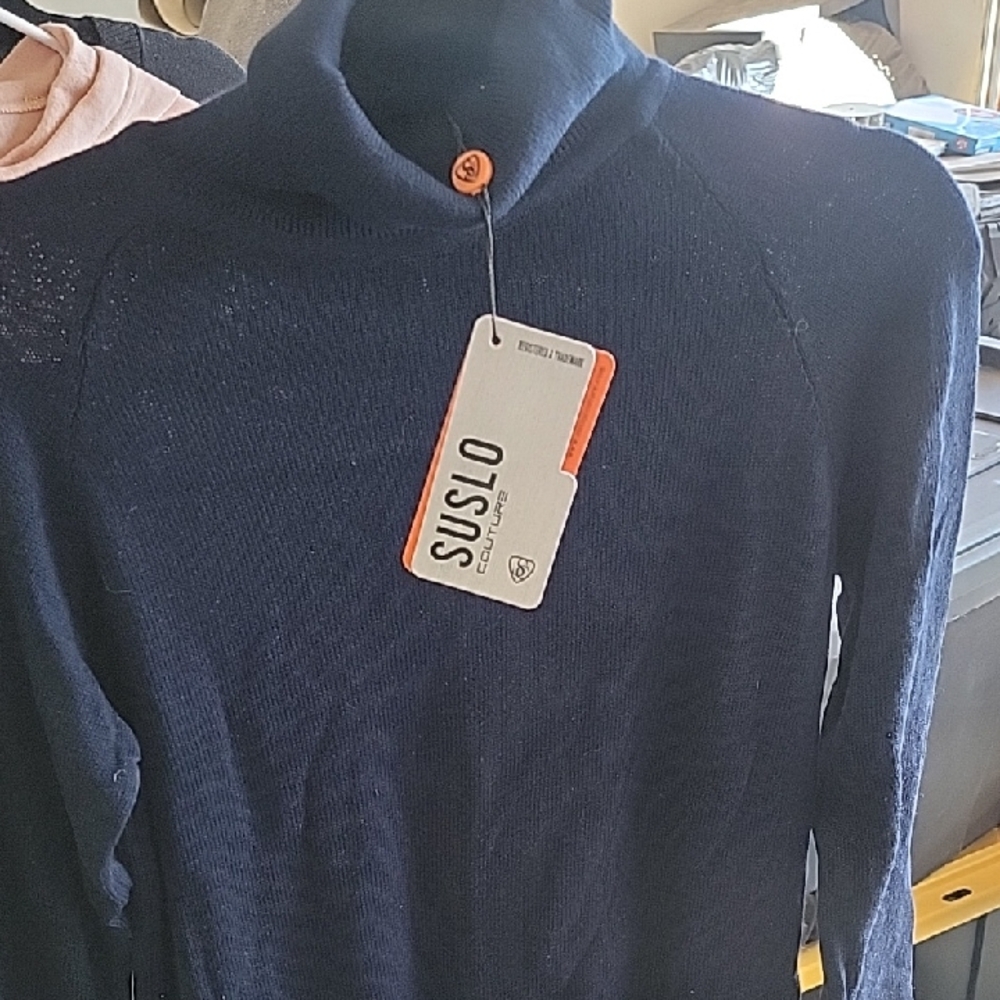 Suslo Couture Men's Navy Turtleneck Sweater
